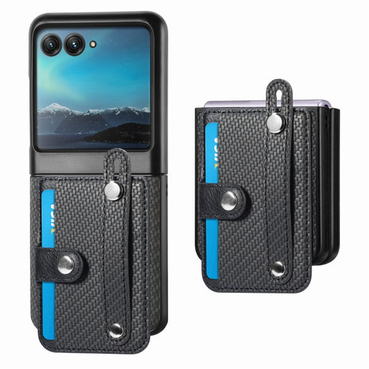 For Motorola Razr 40 Ultra Wristband Kickstand Card Wallet Back Cover Phone Case(Black) - Motorola Cases by buy2fix | Online Shopping UK | buy2fix