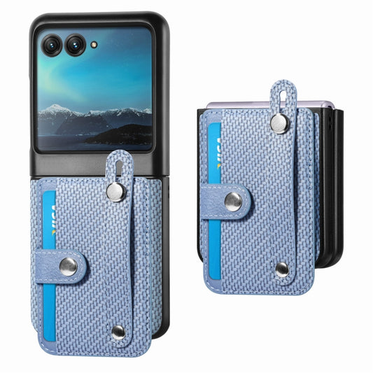 For Motorola Razr 40 Ultra Wristband Kickstand Card Wallet Back Cover Phone Case(Blue) - Motorola Cases by buy2fix | Online Shopping UK | buy2fix