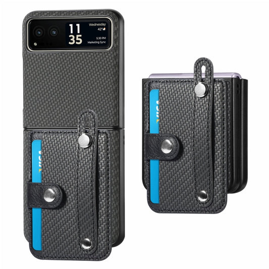 For Motorola Razr 40 Wristband Kickstand Card Wallet Back Cover Phone Case(Black) - Motorola Cases by buy2fix | Online Shopping UK | buy2fix