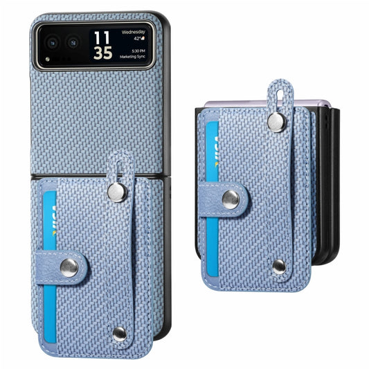 For Motorola Razr 40 Wristband Kickstand Card Wallet Back Cover Phone Case(Blue) - Motorola Cases by buy2fix | Online Shopping UK | buy2fix