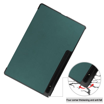 For Samsung Galaxy Tab S9 Ultra JUNSUNMAY Custer Solid Color 3-Fold Stand Leather Smart Tablet Case(Dark Green) - Galaxy Tab S9 Ultra Cases by JUNSUNMAY | Online Shopping UK | buy2fix