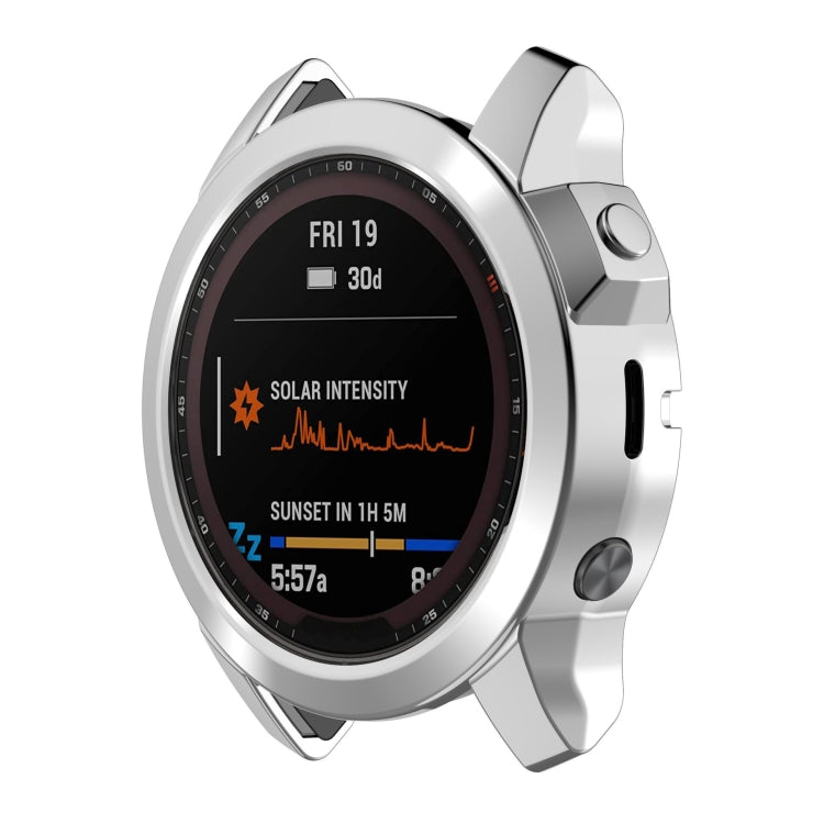 For Garmin Fenix 7X Pro Half Package Electroplated TPU Watch Protective Case(Sliver) - Watch Cases by buy2fix | Online Shopping UK | buy2fix