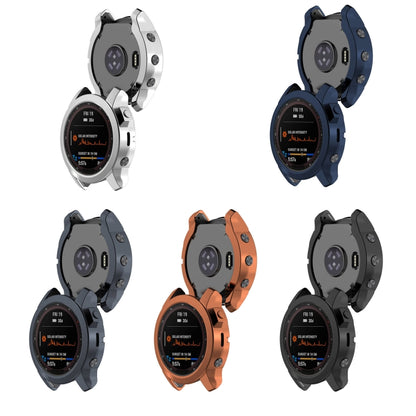 For Garmin Fenix 7X Pro Half Package Electroplated TPU Watch Protective Case(Blue) - Watch Cases by buy2fix | Online Shopping UK | buy2fix