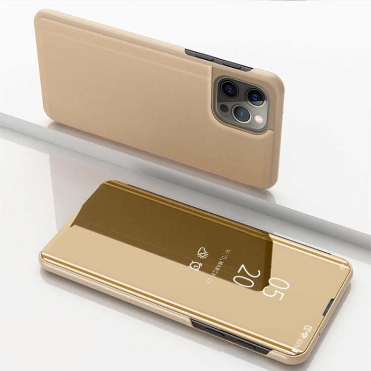 For iPhone 16 Pro Plated Mirror Horizontal Flip Leather Phone Case with Holder(Gold) - iPhone 16 Pro Cases by buy2fix | Online Shopping UK | buy2fix