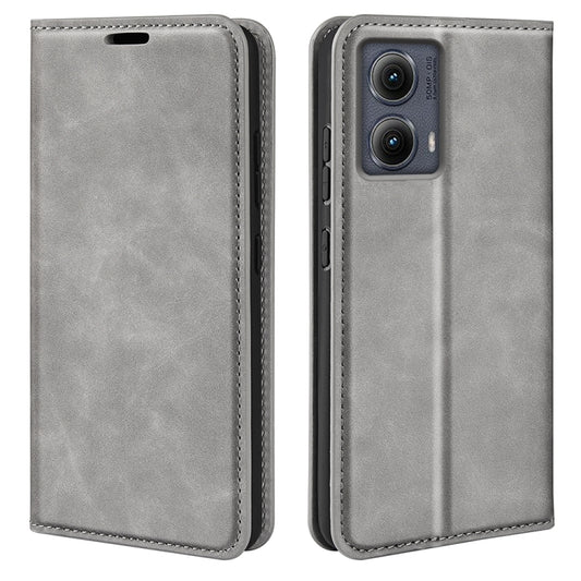 For Motorola Edge 5G 2024 Retro-skin Magnetic Suction Leather Phone Case(Grey) - Motorola Cases by buy2fix | Online Shopping UK | buy2fix