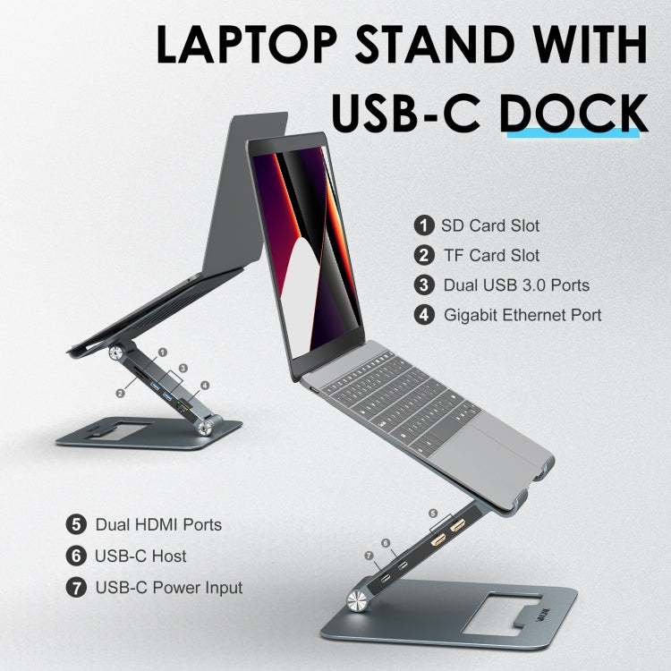 Wavlink UMD07 Adjustable Aluminum Ergonomic Portable Laptop Stand Type-C Docking Station - Laptop Stand by WAVLINK | Online Shopping UK | buy2fix