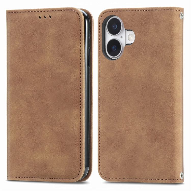 For iPhone 16 Retro Skin Feel Magnetic Flip Leather Phone Case(Brown) - iPhone 16 Cases by buy2fix | Online Shopping UK | buy2fix