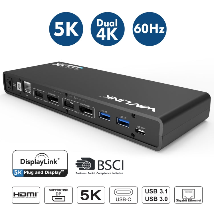 Wavlink UG69DK1 5K Type-C Dual Display USB 3.0 Video Gigabit Ethernet HDMI Docking Station, Plug:US Plug -  by WAVLINK | Online Shopping UK | buy2fix