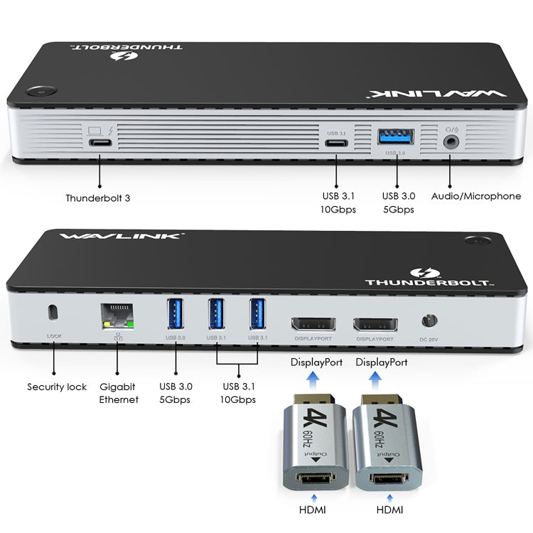 Wavlink UTD21H 60W Host Charging Thunderbolt 3 Docking Station 4K Dual Display 11 in 1 Ports, Plug:US Plug -  by WAVLINK | Online Shopping UK | buy2fix