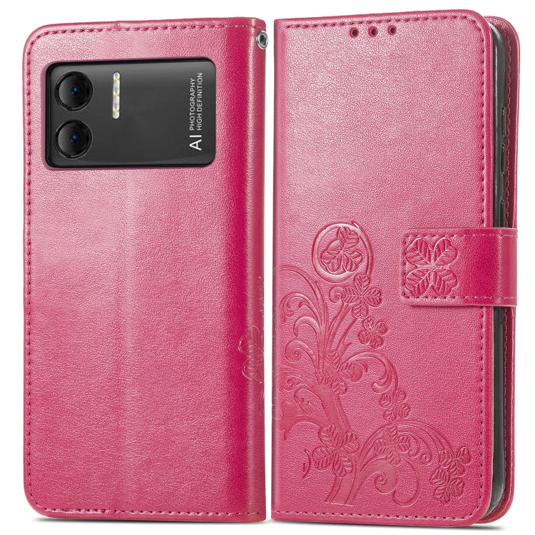 For DOOGEE X98 Pro / X98 Four-leaf Clasp Embossed Buckle Leather Phone Case(Rose Red) - Doogee Cases by buy2fix | Online Shopping UK | buy2fix