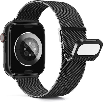 For Apple Watch 42mm Milan Double Magnetic Steel Mesh Watch Band(Black) - Watch Bands by buy2fix | Online Shopping UK | buy2fix