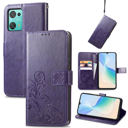 For Blackview Oscal C30 Pro Four-leaf Clasp Embossed Buckle Leather Phone Case(Purple) - More Brand by buy2fix | Online Shopping UK | buy2fix