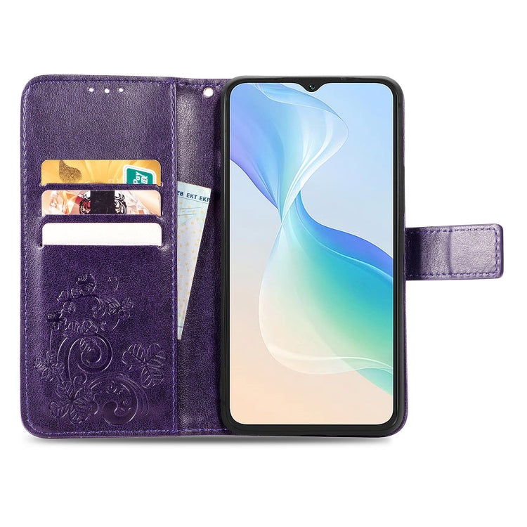 For Blackview Oscal C30 Pro Four-leaf Clasp Embossed Buckle Leather Phone Case(Purple) - More Brand by buy2fix | Online Shopping UK | buy2fix