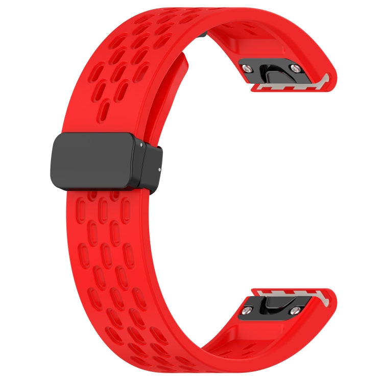 For Garmin Fenix 5S Plus 20mm Folding Buckle Hole Silicone Watch Band(Red) - Watch Bands by buy2fix | Online Shopping UK | buy2fix