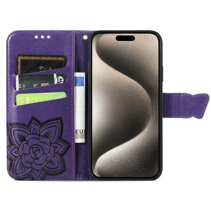 For iPhone 16 Pro Butterfly Love Flower Embossed Leather Phone Case(Purple) - iPhone 16 Pro Cases by buy2fix | Online Shopping UK | buy2fix