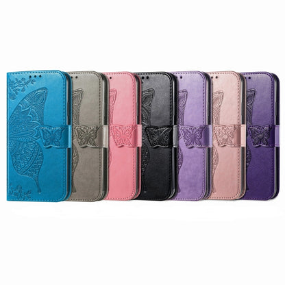 For iPhone 16 Plus Butterfly Love Flower Embossed Leather Phone Case(Pink) - iPhone 16 Plus Cases by buy2fix | Online Shopping UK | buy2fix