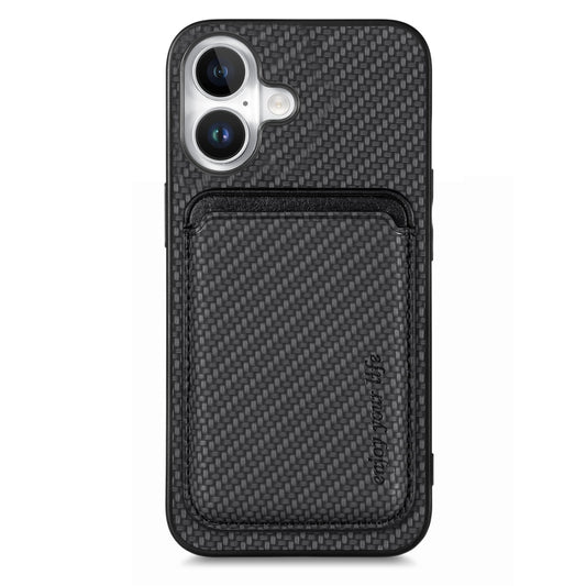 For iPhone 16 Plus Carbon Fiber Leather Card Magsafe Phone Case(Black) - iPhone 16 Plus Cases by buy2fix | Online Shopping UK | buy2fix