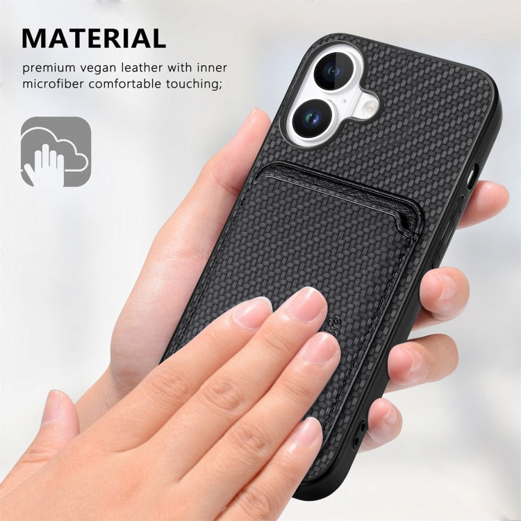 For iPhone 16 Plus Carbon Fiber Leather Card Magsafe Phone Case(Black) - iPhone 16 Plus Cases by buy2fix | Online Shopping UK | buy2fix