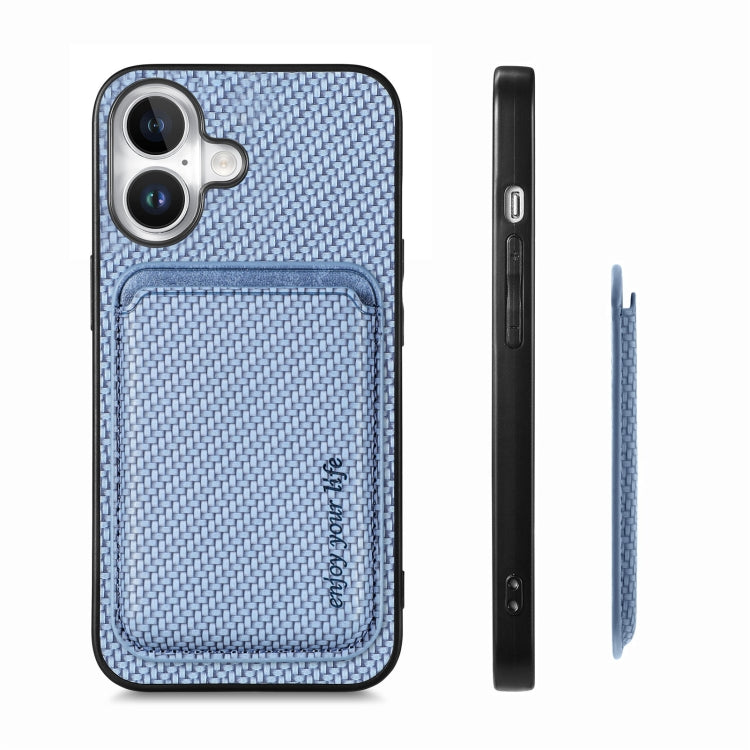 For iPhone 16 Plus Carbon Fiber Leather Card Magsafe Phone Case(Blue) - iPhone 16 Plus Cases by buy2fix | Online Shopping UK | buy2fix