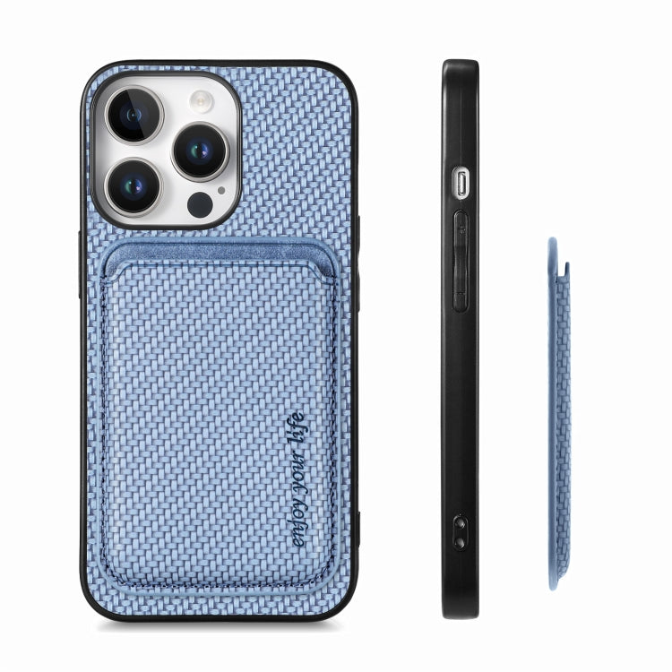 For iPhone 16 Pro Carbon Fiber Leather Card Magsafe Phone Case(Blue) - iPhone 16 Pro Cases by buy2fix | Online Shopping UK | buy2fix