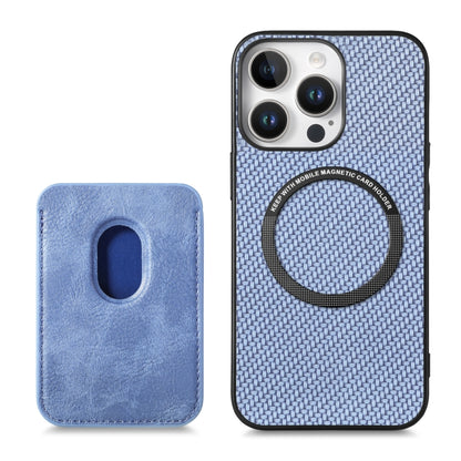 For iPhone 16 Pro Carbon Fiber Leather Card Magsafe Phone Case(Blue) - iPhone 16 Pro Cases by buy2fix | Online Shopping UK | buy2fix