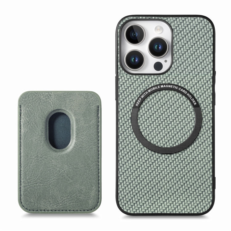 For iPhone 16 Pro Carbon Fiber Leather Card Magsafe Phone Case(Green) - iPhone 16 Pro Cases by buy2fix | Online Shopping UK | buy2fix