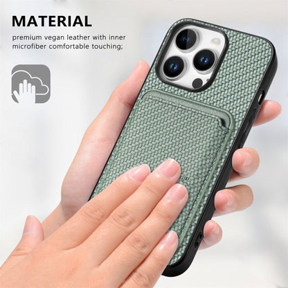 For iPhone 16 Pro Carbon Fiber Leather Card Magsafe Phone Case(Green) - iPhone 16 Pro Cases by buy2fix | Online Shopping UK | buy2fix