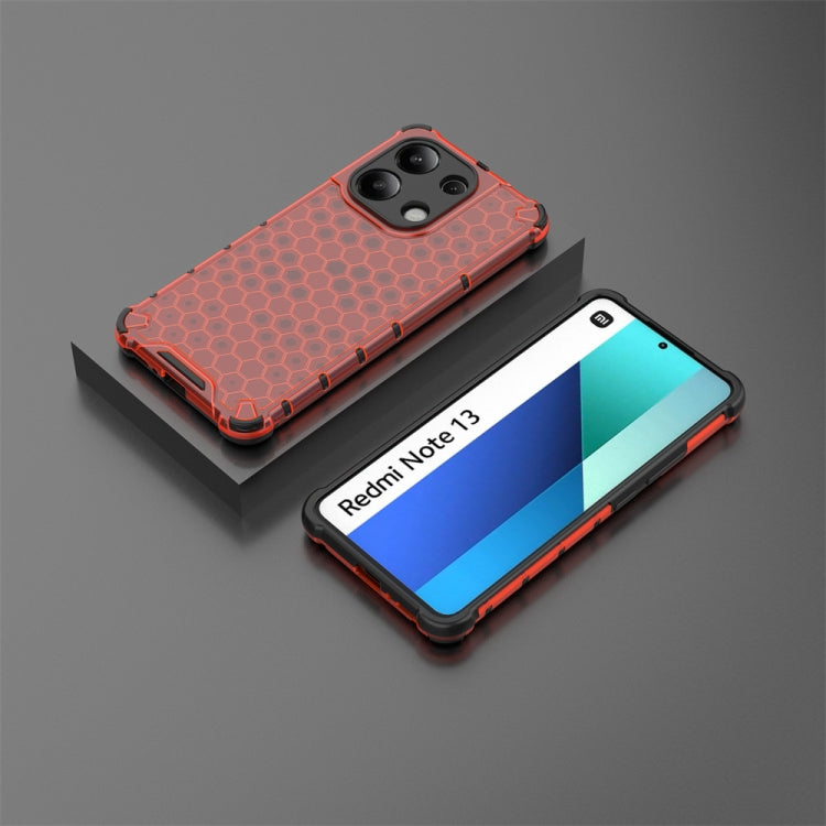 For Redmi Note 13 4G Global Shockproof Honeycomb Phone Case(Red) - Xiaomi Cases by buy2fix | Online Shopping UK | buy2fix