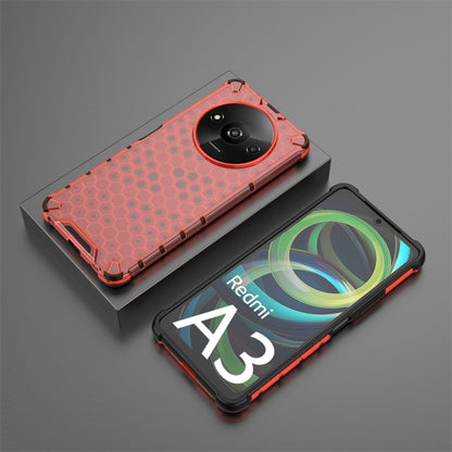 For Xiaomi Redmi A3 Shockproof Honeycomb Phone Case(Red) - Xiaomi Cases by buy2fix | Online Shopping UK | buy2fix