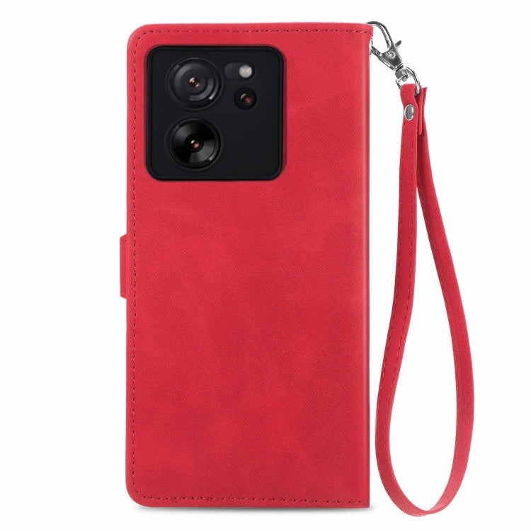 For Xiaomi Redmi K60 Ultra Embossed Flower Zipper Leather Phone Case(Red) - Note 13 Cases by buy2fix | Online Shopping UK | buy2fix