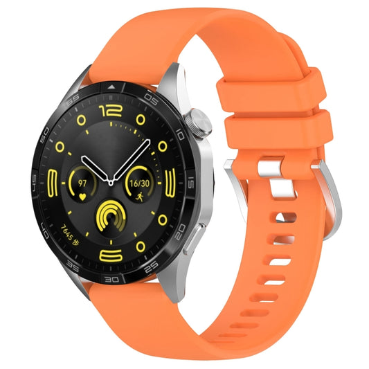 For Huawei Watch GT4 41mm 18mm Liquid Glossy Silver Buckle Silicone Watch Band(Orange) - Watch Bands by buy2fix | Online Shopping UK | buy2fix