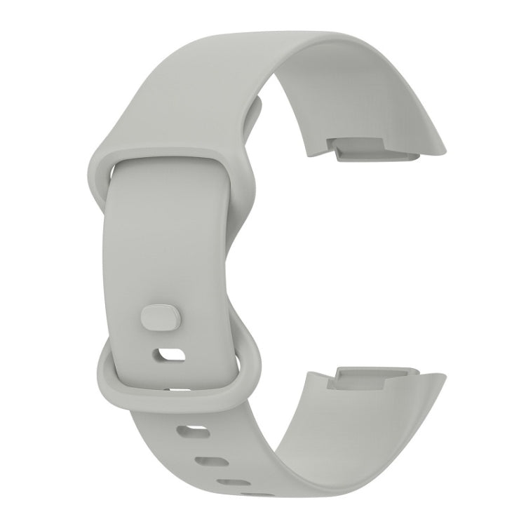 For Fitbit Charge 6 Solid Color Butterfly Buckle Silicone Watch Band, Size:L Size(Gray) - Watch Bands by buy2fix | Online Shopping UK | buy2fix