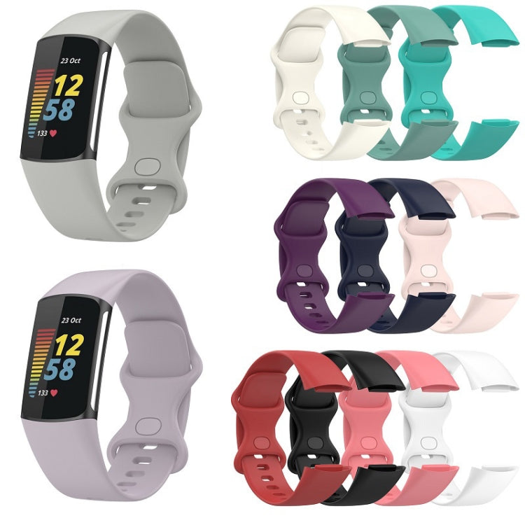 For Fitbit Charge 6 Solid Color Butterfly Buckle Silicone Watch Band, Size:L Size(Gray) - Watch Bands by buy2fix | Online Shopping UK | buy2fix