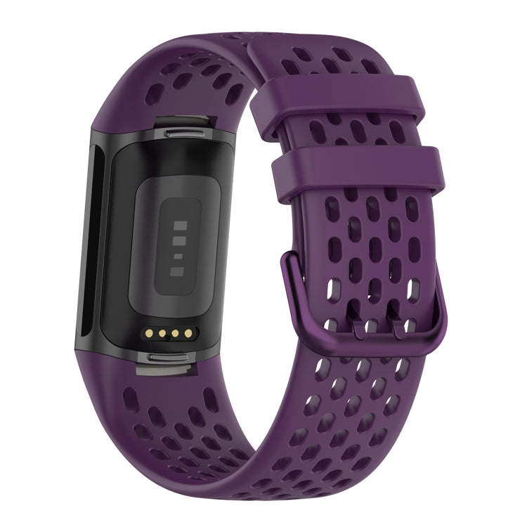 For Fitbit Charge 6 Solid Color Breathable Sports Silicone Watch Band(Dark Purple) - Watch Bands by buy2fix | Online Shopping UK | buy2fix