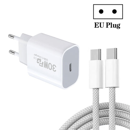 Single Port PD30W USB-C / Type-C Charger with Type-C to Type-C Data Cable EU Plug - USB Charger by buy2fix | Online Shopping UK | buy2fix