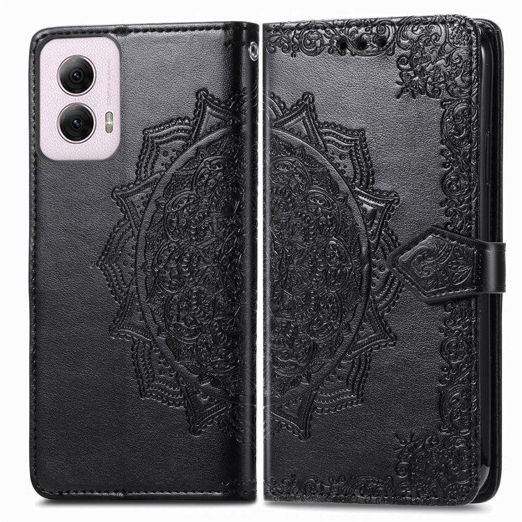 For Motorola Moto G Power 2024 Mandala Flower Embossed Leather Phone Case(Black) - Motorola Cases by buy2fix | Online Shopping UK | buy2fix