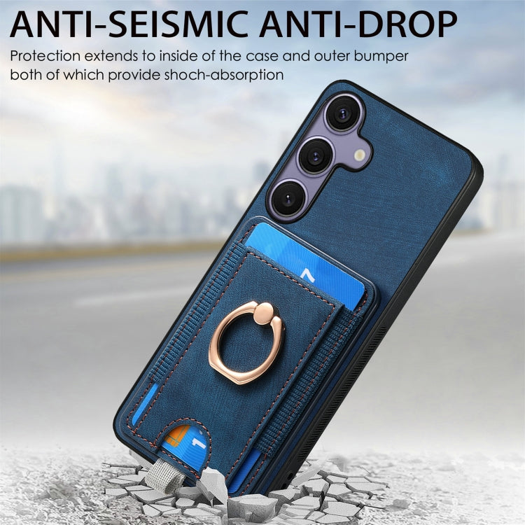 For Samsung Galaxy S25 5G Retro Splitable Magnetic Card Bag Leather Phone Case(Blue) - Galaxy Phone Cases by buy2fix | Online Shopping UK | buy2fix