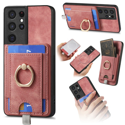 For Samsung Galaxy S25 Ultra 5G Retro Splitable Magnetic Card Bag Leather Phone Case(Pink) - Galaxy Phone Cases by buy2fix | Online Shopping UK | buy2fix