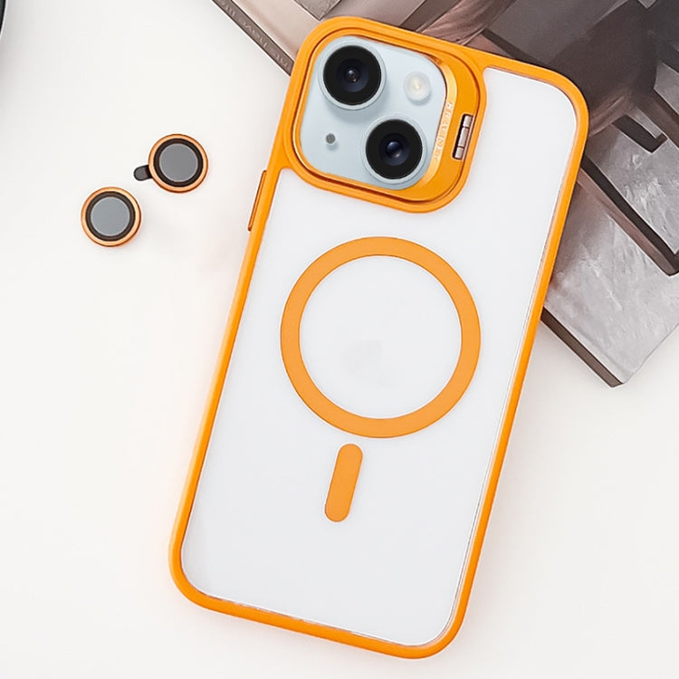 For iPhone 15 Plus MagSafe Acrylic Hybrid TPU Holder Phone Case with Lens film(Orange) - iPhone 15 Plus Cases by buy2fix | Online Shopping UK | buy2fix