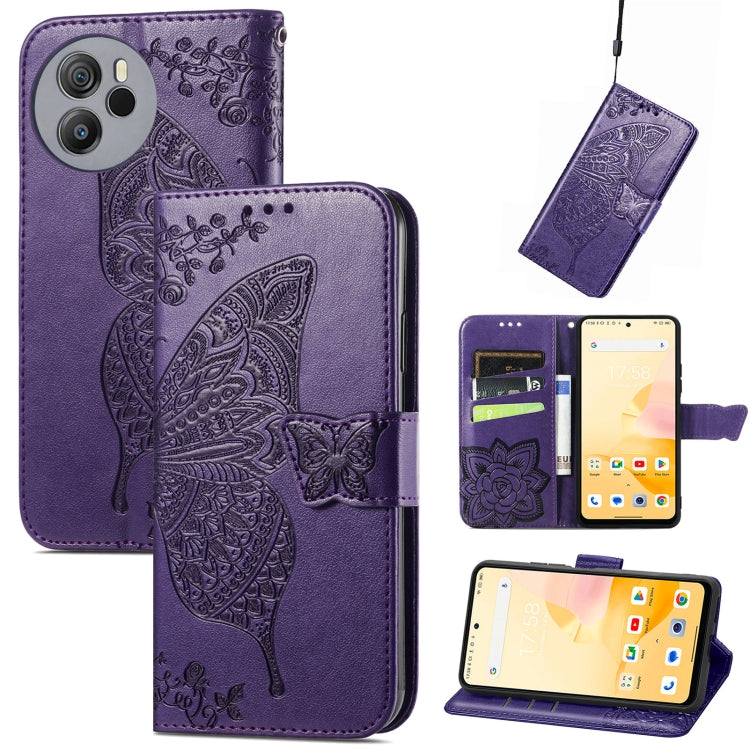 For Blackview Shark 8 Butterfly Love Flower Embossed Leather Phone Case(Dark Purple) - More Brand by buy2fix | Online Shopping UK | buy2fix