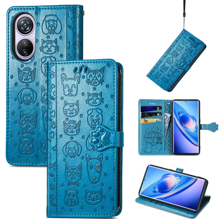 For Blackview A200 Pro Cat and Dog Embossed Leather Phone Case(Blue) - More Brand by buy2fix | Online Shopping UK | buy2fix