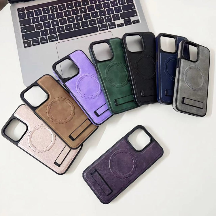 For iPhone 12 Pro Max Multi-function Holder MagSafe PU Phone Case(Mulberry) - iPhone 12 Pro Max Cases by buy2fix | Online Shopping UK | buy2fix