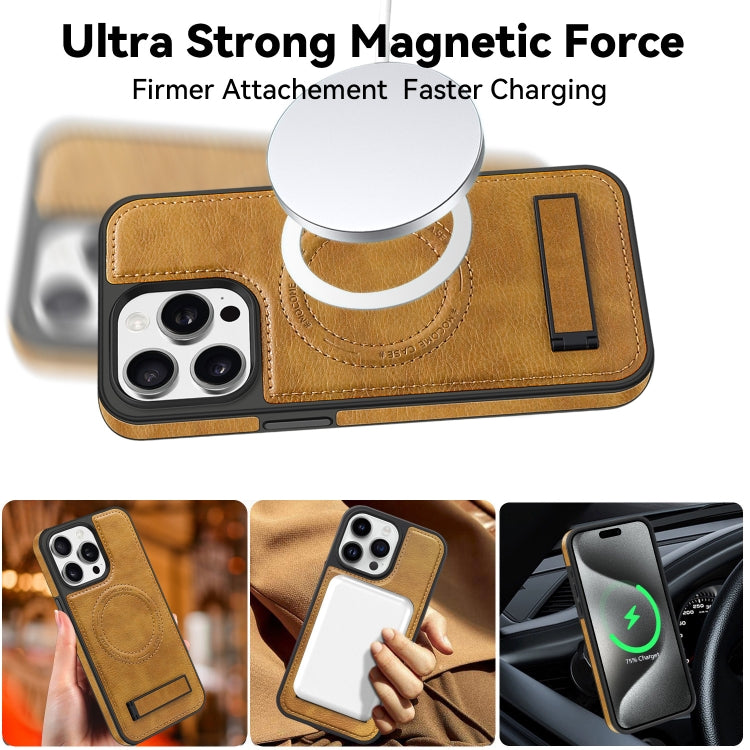 For iPhone 14 Plus Multi-function Holder MagSafe PU Phone Case(Dark Green) - iPhone 14 Plus Cases by buy2fix | Online Shopping UK | buy2fix