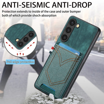 For Samsung Galaxy S25 5G Denim Texture Leather Skin Phone Case with Card Slot(Green) - Galaxy S25 5G Cases by buy2fix | Online Shopping UK | buy2fix