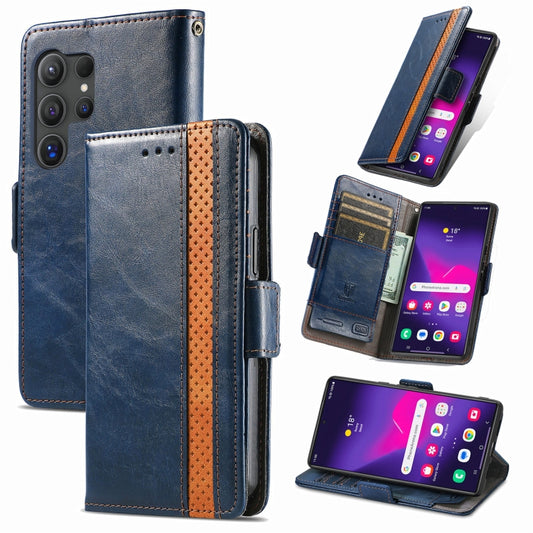 For Samsung Galaxy S25 Ultra 5G CaseNeo Splicing Dual Magnetic Buckle Leather Phone Case(Blue) - Galaxy S25 Ultra 5G Cases by CaseNeo | Online Shopping UK | buy2fix