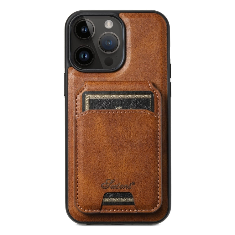 For iPhone 14 Pro Suteni H15 MagSafe Oil Eax Leather Detachable Wallet Back Phone Case(Brown) - iPhone 14 Pro Cases by Suteni | Online Shopping UK | buy2fix
