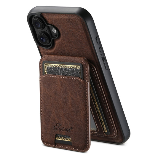 For iPhone 16 Suteni H16 Litchi Texture Leather Detachable Wallet Back Phone Case(Brown) - iPhone 16 Cases by Suteni | Online Shopping UK | buy2fix