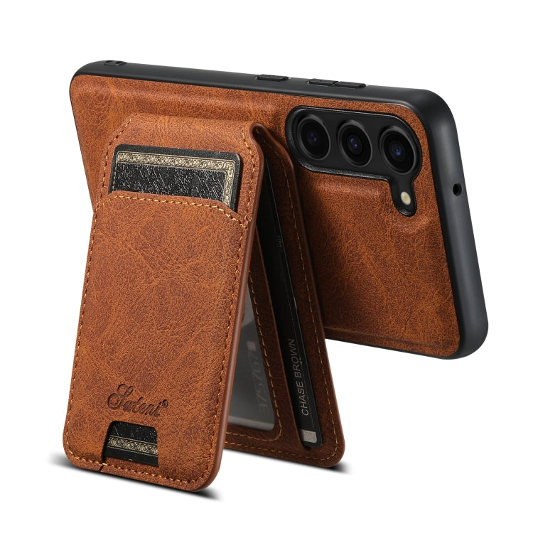 For Samsung Galaxy S24 5G Suteni H16 Litchi Texture Leather Detachable Wallet Back Phone Case(Brown) - Galaxy S24 5G Cases by Suteni | Online Shopping UK | buy2fix