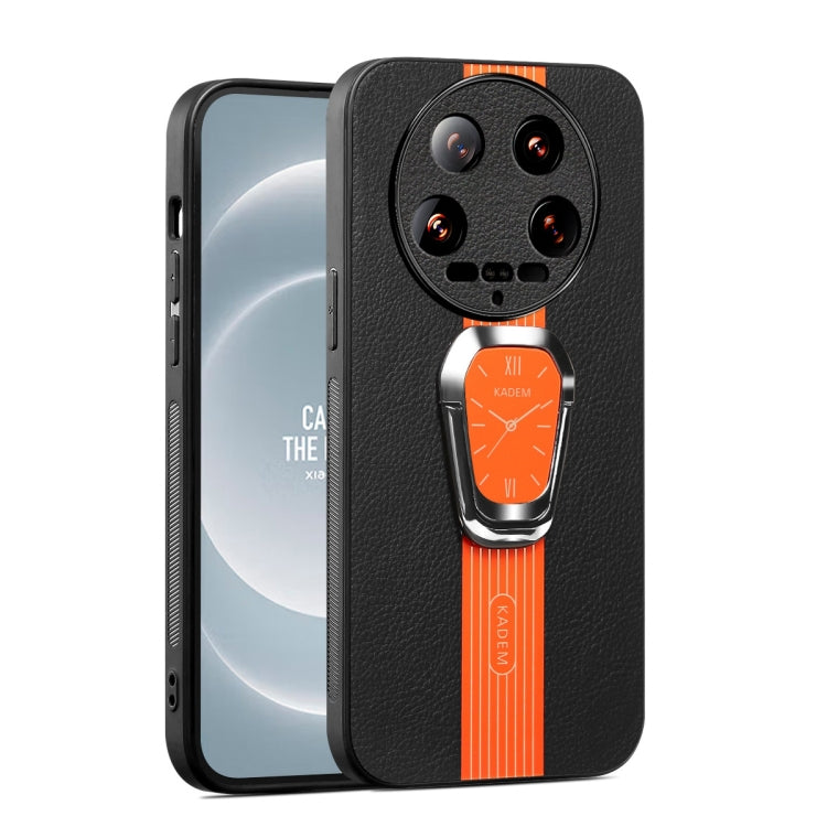 For Xiaomi 14 Ultra Magnetic Litchi Leather Back Phone Case with Holder(Orange) - 14 Ultra Cases by buy2fix | Online Shopping UK | buy2fix