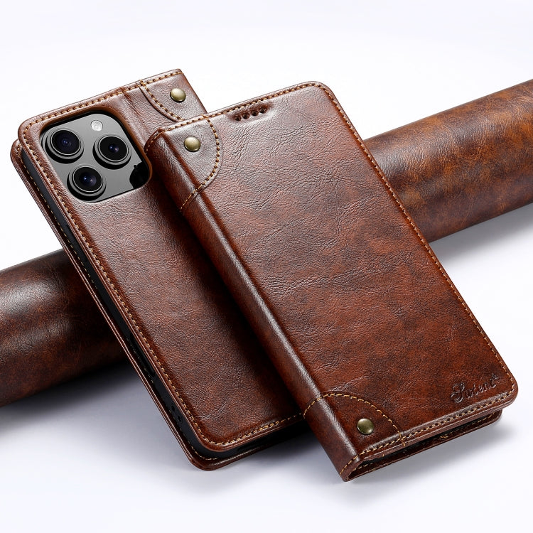 For iPhone 16 Pro Suteni Baroque Calf Texture Buckle Wallet Leather Phone Case(Khaki) - iPhone 16 Pro Cases by Suteni | Online Shopping UK | buy2fix